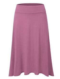 DRESSIS Women's Basic Elastic Waist Band Flared Midi Skirt