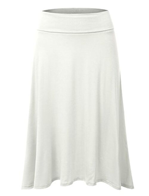 DRESSIS Women's Basic Elastic Waist Band Flared Midi Skirt