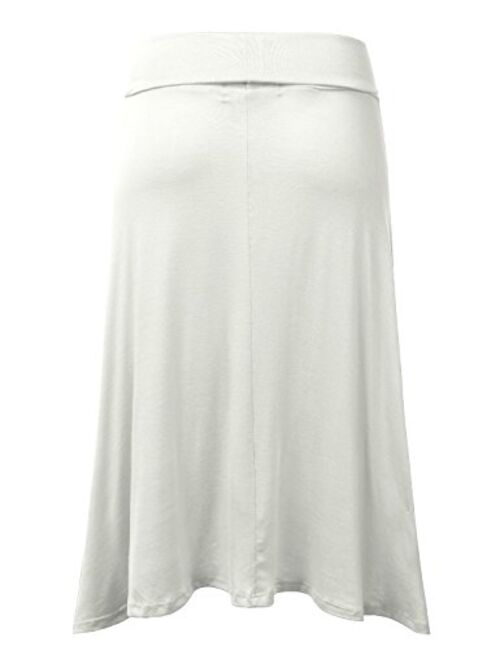 DRESSIS Women's Basic Elastic Waist Band Flared Midi Skirt