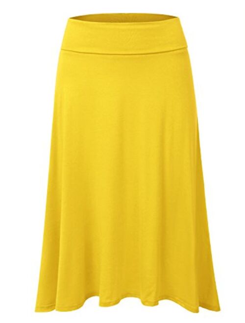 DRESSIS Women's Basic Elastic Waist Band Flared Midi Skirt