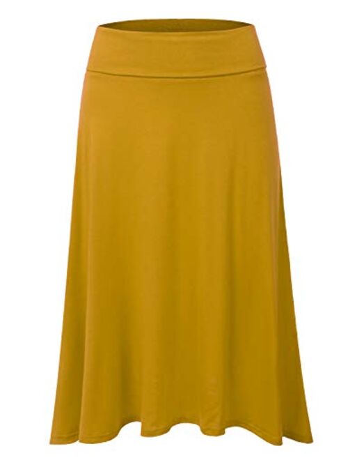 DRESSIS Women's Basic Elastic Waist Band Flared Midi Skirt