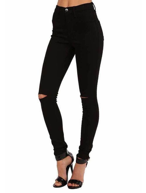 Vibrant Slit Knee High Waisted Solid Jeans