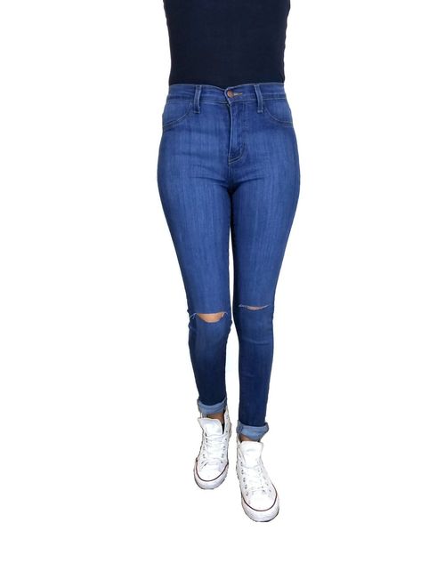 Vibrant Slit Knee High Waisted Solid Jeans