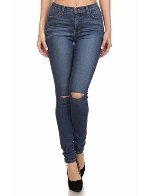 Vibrant Slit Knee High Waisted Solid Jeans