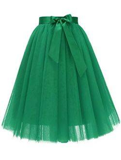 Women's Knee Length 5-Layered Tulle A-line Tutu Skirt Evening Party Prom Skirt