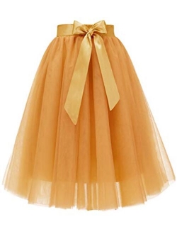 Women's Knee Length 5-Layered Tulle A-line Tutu Skirt Evening Party Prom Skirt