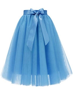 Women's Knee Length 5-Layered Tulle A-line Tutu Skirt Evening Party Prom Skirt