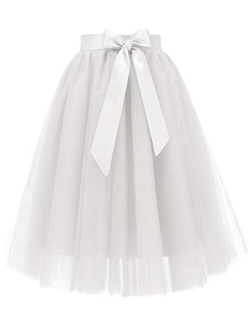 Women's Knee Length 5-Layered Tulle A-line Tutu Skirt Evening Party Prom Skirt