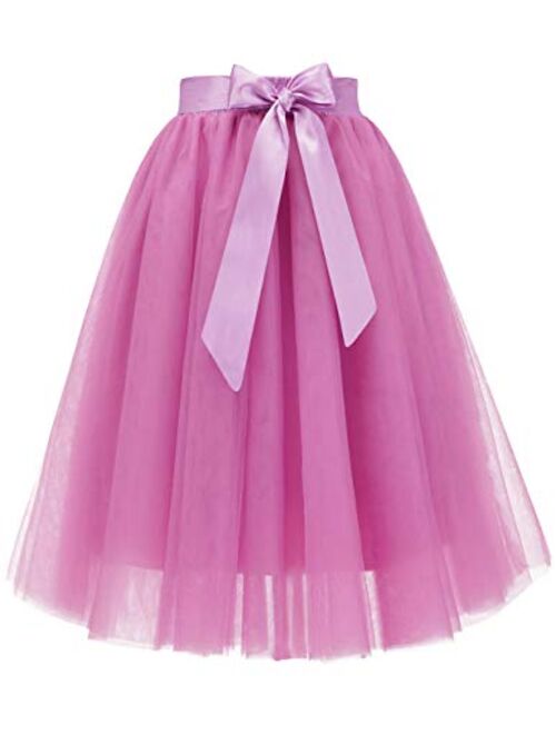 Bridesmay Women's Knee Length 5-Layered Tulle A-line Tutu Skirt Evening Party Prom Skirt