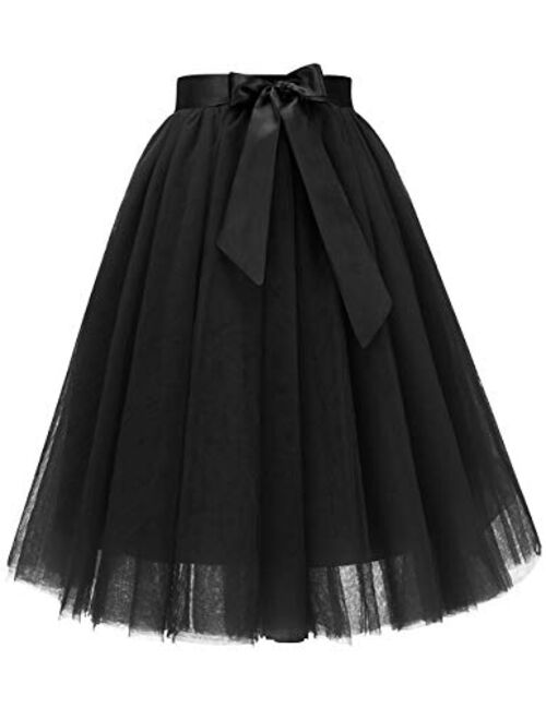 Bridesmay Women's Knee Length 5-Layered Tulle A-line Tutu Skirt Evening Party Prom Skirt