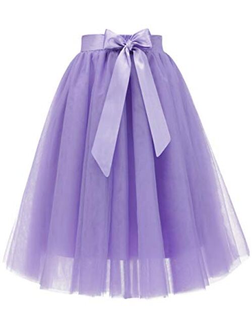 Bridesmay Women's Knee Length 5-Layered Tulle A-line Tutu Skirt Evening Party Prom Skirt