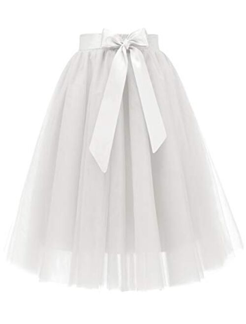 Bridesmay Women's Knee Length 5-Layered Tulle A-line Tutu Skirt Evening Party Prom Skirt