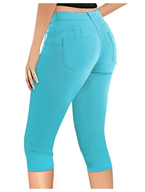 Hybrid & Co. Women's 17 inch Butt Lift Super Comfy Stretch Denim Capri Jeans