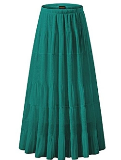 NASHALYLY Women's Chiffon Elastic High Waist Pleated A-Line Flared Maxi Skirts