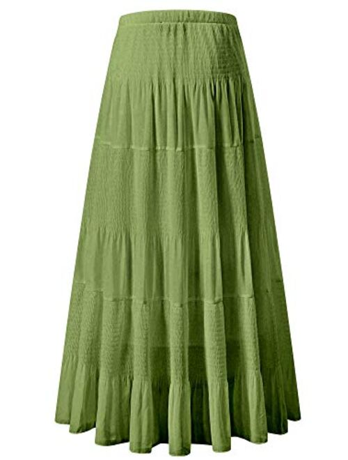 NASHALYLY Women's Chiffon Elastic High Waist Pleated A-Line Flared Maxi Skirts