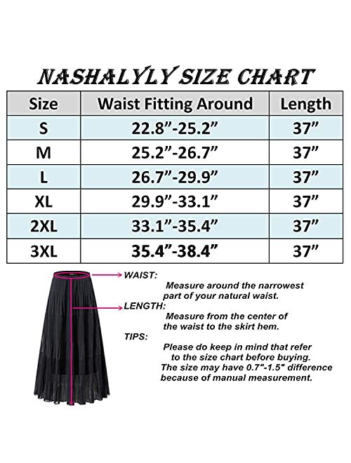 NASHALYLY Women's Chiffon Elastic High Waist Pleated A-Line Flared Maxi Skirts