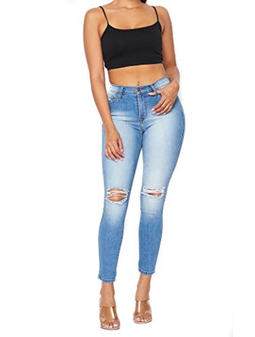 Vibrant Women's Juniors High Waist Jeans Stretchy Ripped Jeans