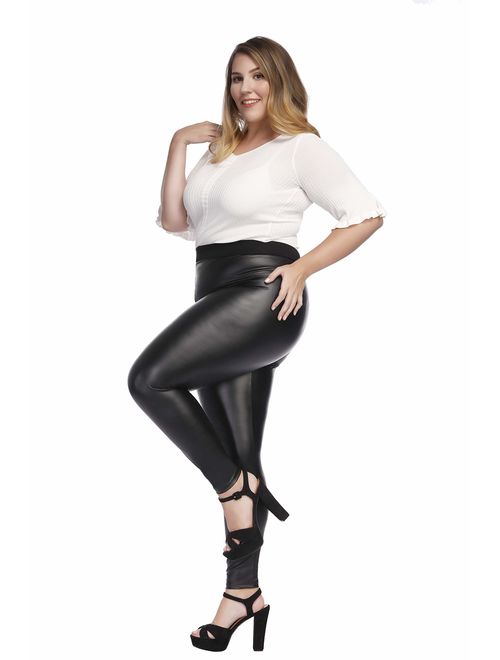 MCEDAR Women's Faux Leather Leggings Plus Size Girls High Waisted Sexy Skinny Pants