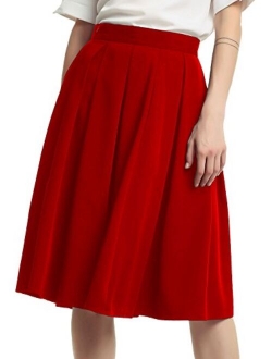 Women's Double Waist Side Buttons Pleated Skirt