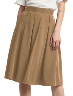 Women's Double Waist Side Buttons Pleated Skirt