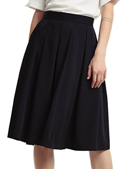 chouyatou Women's Double Waist Side Buttons Pleated Skirt