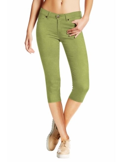 HyBrid & Company Women's Denim Capri Stretchy 19 inch/17 inch Cuffed