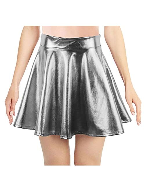 Simplicity Women's Metallic Ballet Dance Flared Skater Skirt Fancy Dress