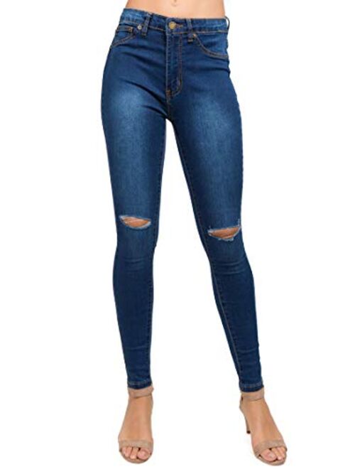 TwiinSisters Women's High Rise Stretch Destroyed Ripped Color Skinny Pants Jeans Multi Styles