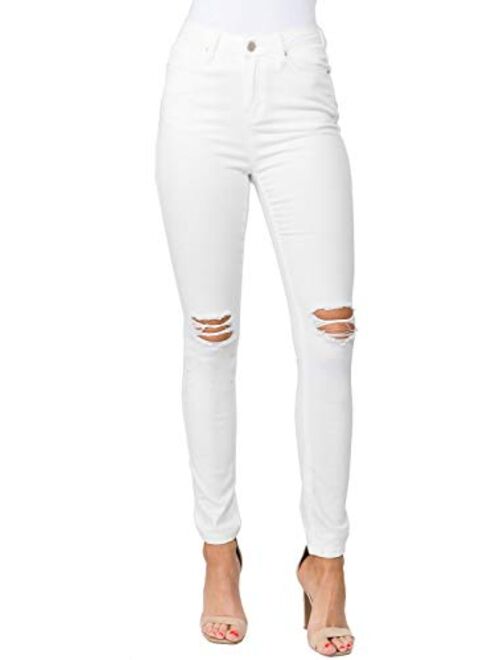 TwiinSisters Women's High Rise Stretch Destroyed Ripped Color Skinny Pants Jeans Multi Styles