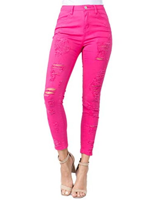 TwiinSisters Women's High Rise Stretch Destroyed Ripped Color Skinny Pants Jeans Multi Styles