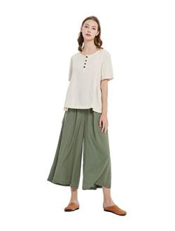 Sellse Women's Linen Cotton Casual Large Size Pants Plus Size Pant With Band Waist