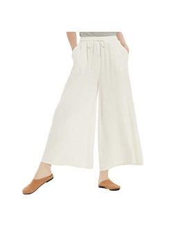 Sellse Women's Linen Cotton Casual Large Size Pants Plus Size Pant With Band Waist