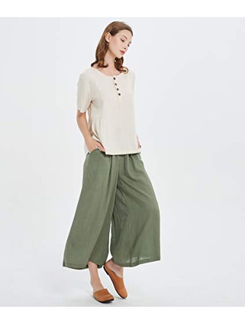 Sellse Women's Linen Cotton Casual Large Size Pants Plus Size Pant With Band Waist