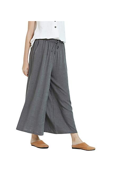 Sellse Women's Linen Cotton Casual Large Size Pants Plus Size Pant With Band Waist