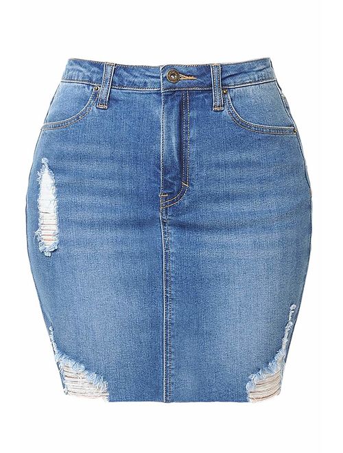 RK RUBY KARAT Womens High Waisted Denim Pencil Skirt with Stretch