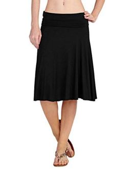 12 AMI Solid Basic Fold-Over Stretch Midi Short Skirt - Made in USA