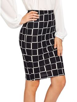 Women's Plaid Print High Waist Knee Length Bodycon Pencil Skirt