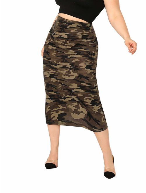 Floerns Women's Plaid Print High Waist Knee Length Bodycon Pencil Skirt