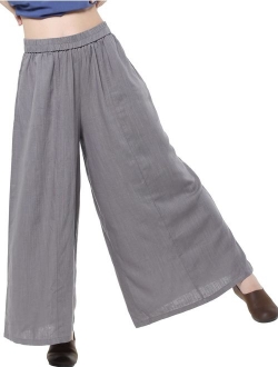 Mordenmiss Women's Linen Wide Leg Elastic Waistband Pants with Pockets