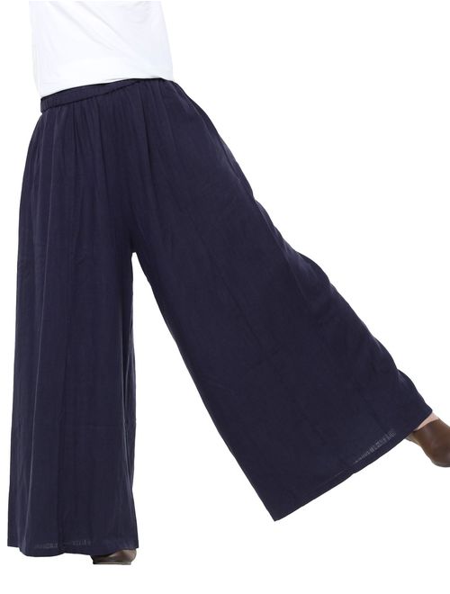 Mordenmiss Women's Linen Wide Leg Elastic Waistband Pants with Pockets