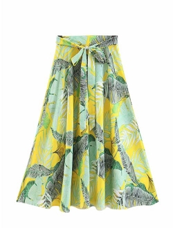 Women's Bohemian Floral Print Wrap Skirt Long Maxi Skirt