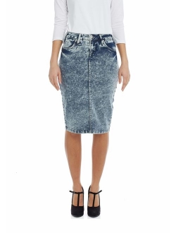 ESTEEZ Women's Denim Pencil Skirt - Powerstretch Jean with Tummy Control - Miami