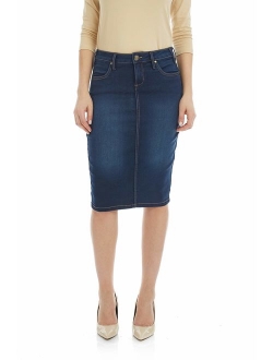 ESTEEZ Women's Denim Pencil Skirt - Powerstretch Jean with Tummy Control - Miami