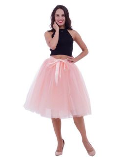Women Tulle Skirt Adult 7 Layered Pleated Tutu Skirt A Line Knee Length Petticoat Girl Prom Party Skirt