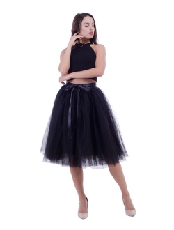 Women Tulle Skirt Adult 7 Layered Pleated Tutu Skirt A Line Knee Length Petticoat Girl Prom Party Skirt