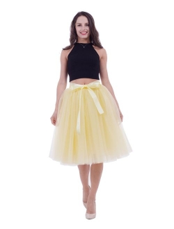 Women Tulle Skirt Adult 7 Layered Pleated Tutu Skirt A Line Knee Length Petticoat Girl Prom Party Skirt