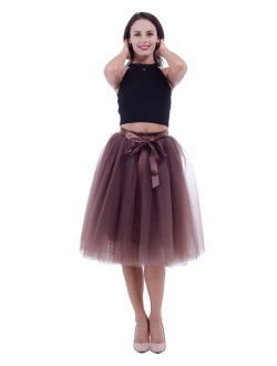 Women Tulle Skirt Adult 7 Layered Pleated Tutu Skirt A Line Knee Length Petticoat Girl Prom Party Skirt