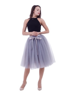 Women Tulle Skirt Adult 7 Layered Pleated Tutu Skirt A Line Knee Length Petticoat Girl Prom Party Skirt