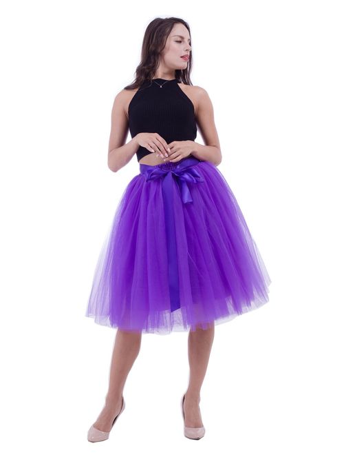 Women Tulle Skirt Adult 7 Layered Pleated Tutu Skirt A Line Knee Length Petticoat Girl Prom Party Skirt