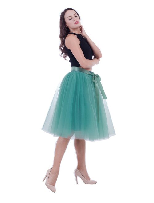 Women Tulle Skirt Adult 7 Layered Pleated Tutu Skirt A Line Knee Length Petticoat Girl Prom Party Skirt